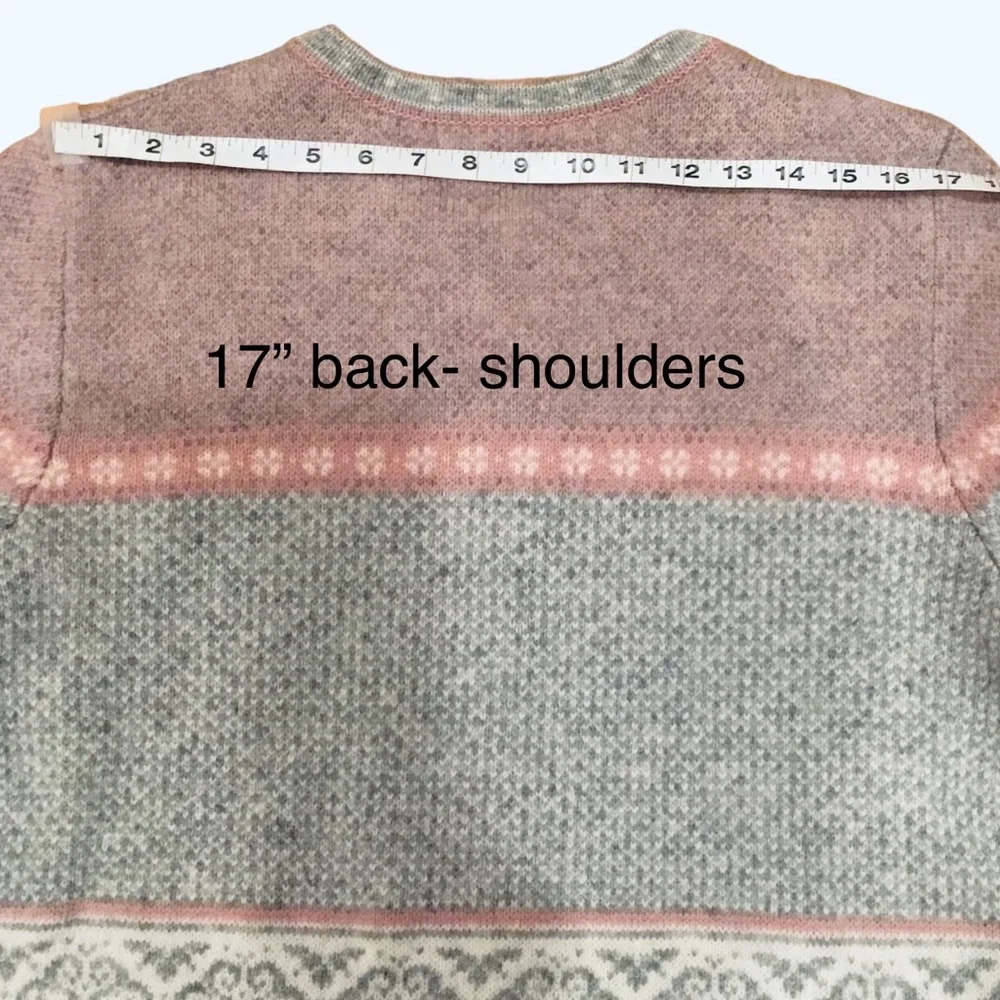 Vintage Carroll Reed Nordic Wool Cardigan Fair Isle Pink/Gray Metal Clasp Size L